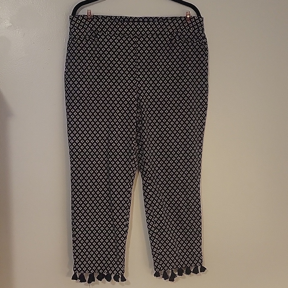 Chico's Womens Stretch Pull On Crop Pants w/Geometric Print & Tassel Hem, S: 2.5